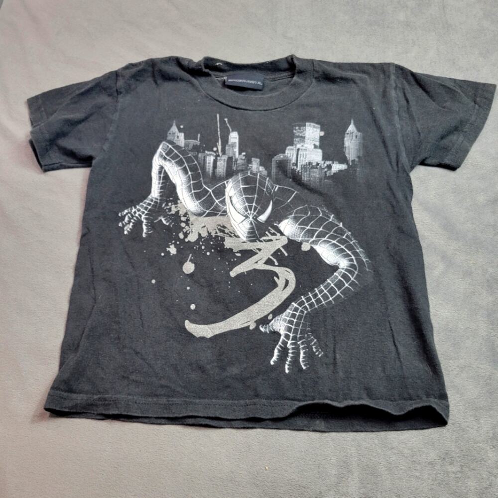 Vintage Spiderman 3 Movie T-Shirt  Black Short Sleeve 2007 Size Boys Small Black